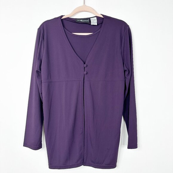 2/$24 Sag Harbor Integrated Shell Cardigan Top Eggplant Medium #A0344 TRB2 - Picture 3 of 6